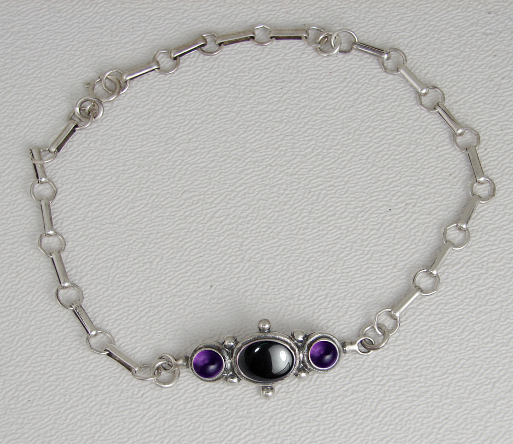 Sterling Silver Victorian Bracelet With Hematite And Amethyst